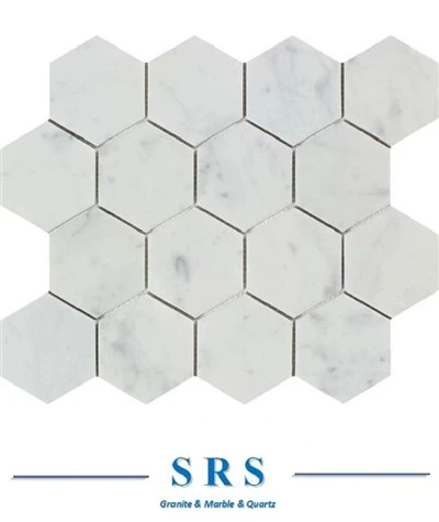 Mosaic de rajola hexagonal de pedra natural de marbre blanc de dutxa